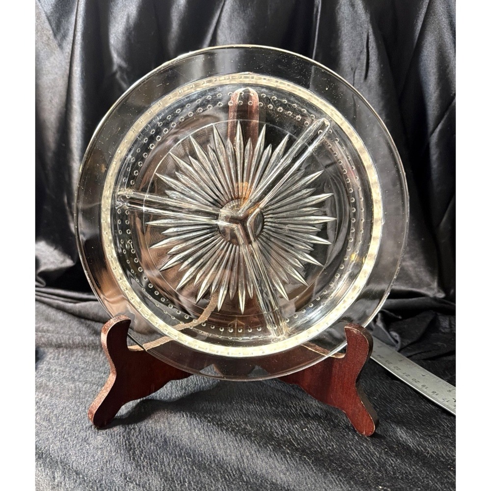 Clear Glass Relish Dish 3 Part‎ Divided Dots & Starburst Bottom MCM (2822)